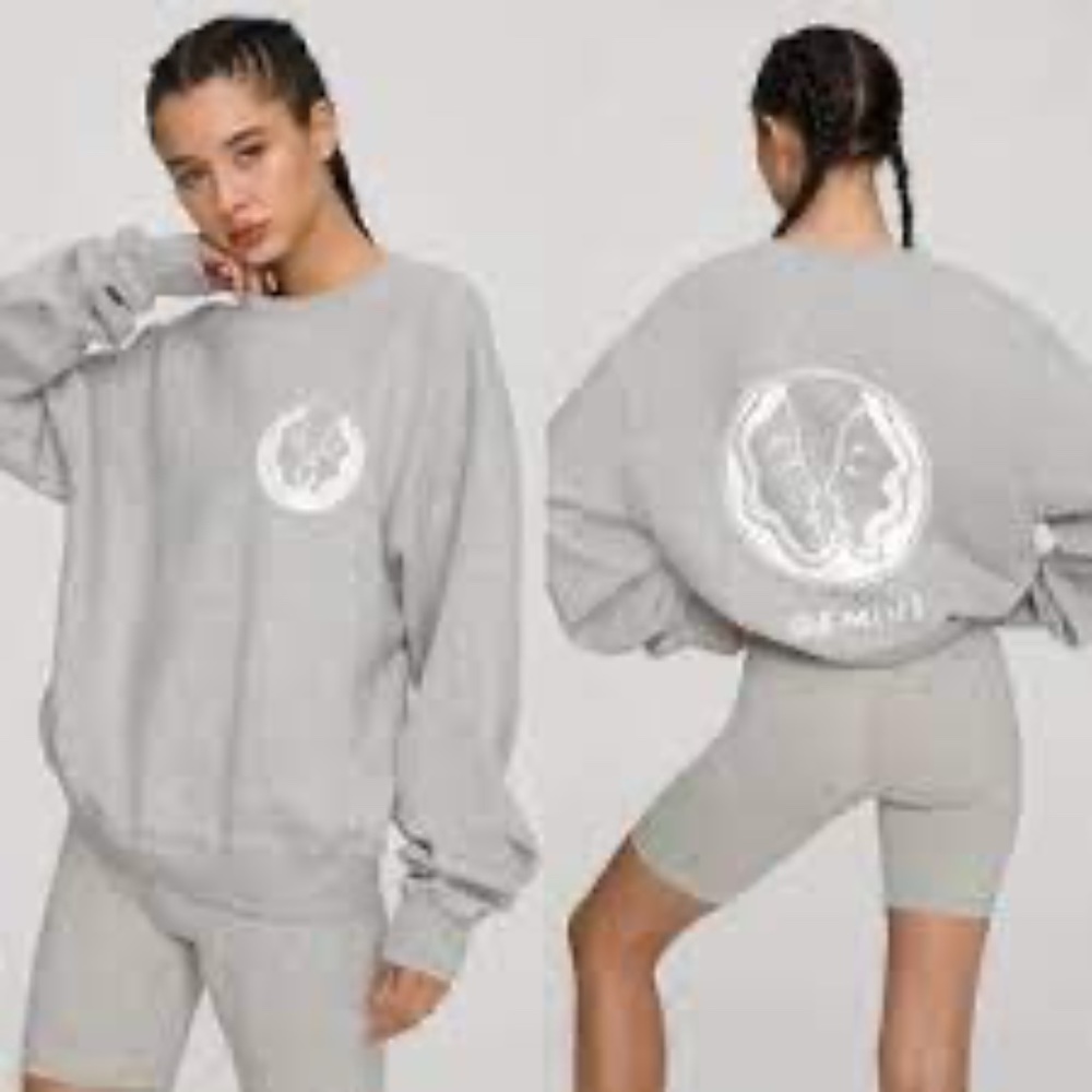 Good American Gemini Crewneck Sweatshirt Gray Size 2 (M) Cotton Oversized USA‎